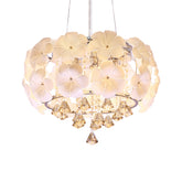 White Modern Crystal Drum Chandelier, 18"/21.5" Wide 5/8 Lights Pendulum Light Fixture